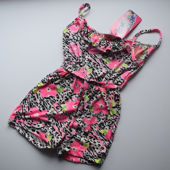 Coney Island Other - 2T Leopard Print Romper Pink Flowers